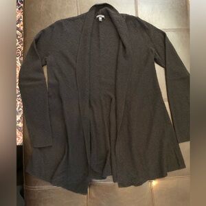 Eileen Fisher Soft Textured Knit Wool Open Front Cardigan Black